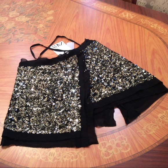 ZARA Limited Edition SEQUIN Chiffon Trimmed Black TOP sz.XS - Picture 12 of 16